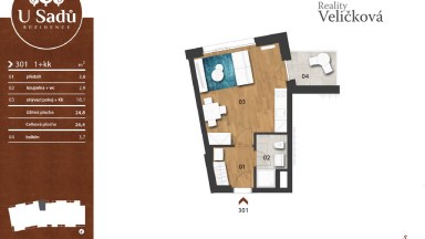 Prodej moderního právě zkolaudovaného bytu 1+kk s balkonem a garážovým stáním v Hradci Králové 