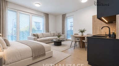 Prodej moderního právě zkolaudovaného bytu 1+kk s balkonem a garážovým stáním v Hradci Králové 